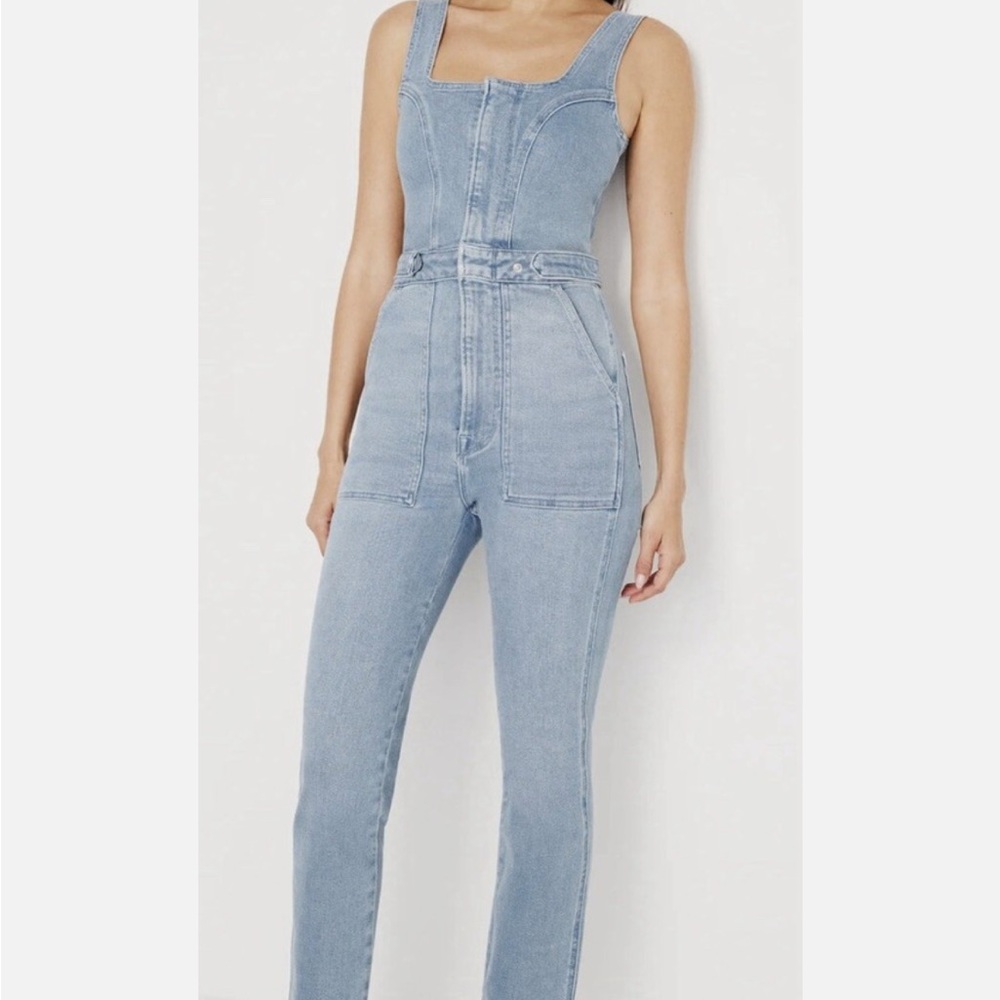 Good American sleeveless fit for success Light Blue Denim Jumpsuit